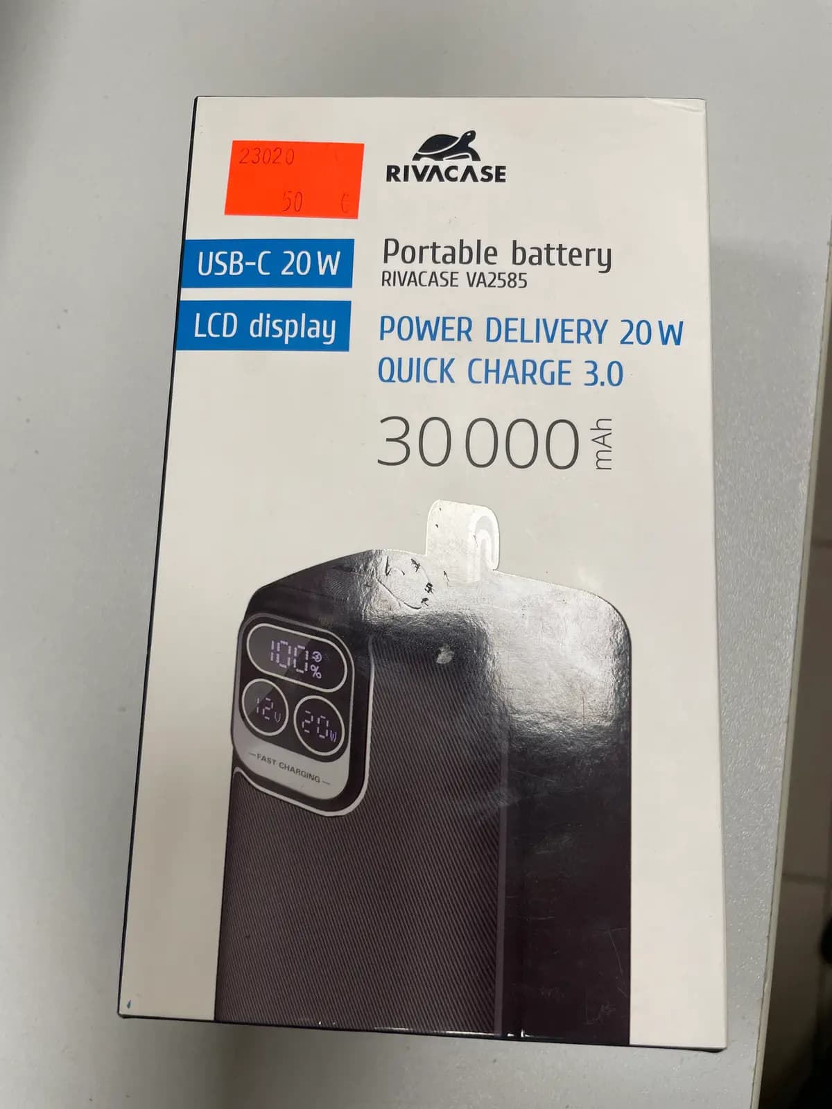 Išorinė baterija Rivacase 30000 mAh, 20 W, juoda