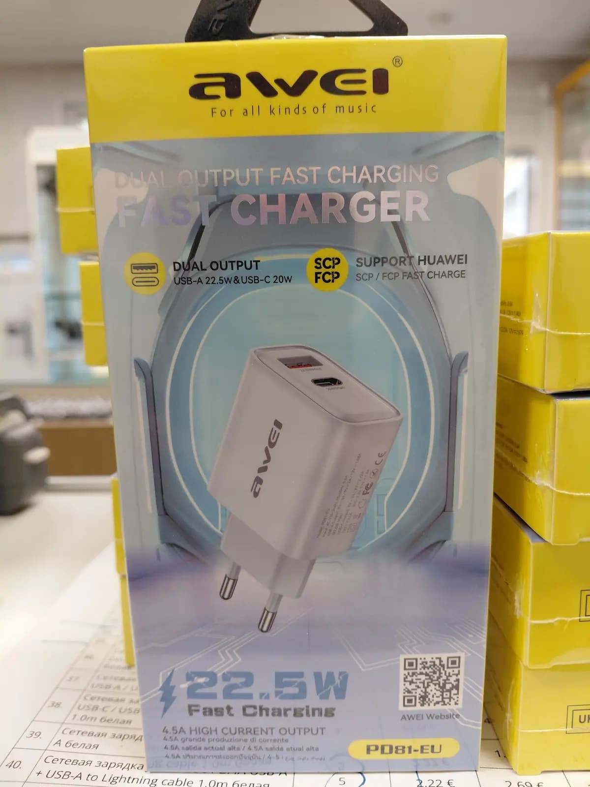 Įkroviklis Awei PD81-EU USB-A/USB-C baltas