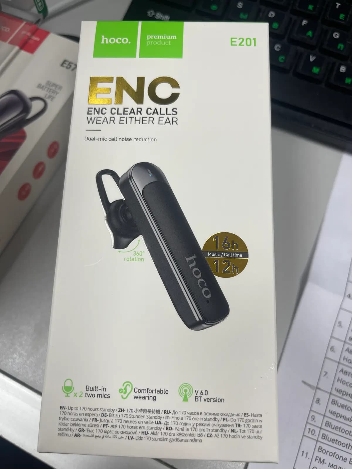 Bluetooth handsfree Hoco E201 ENC black