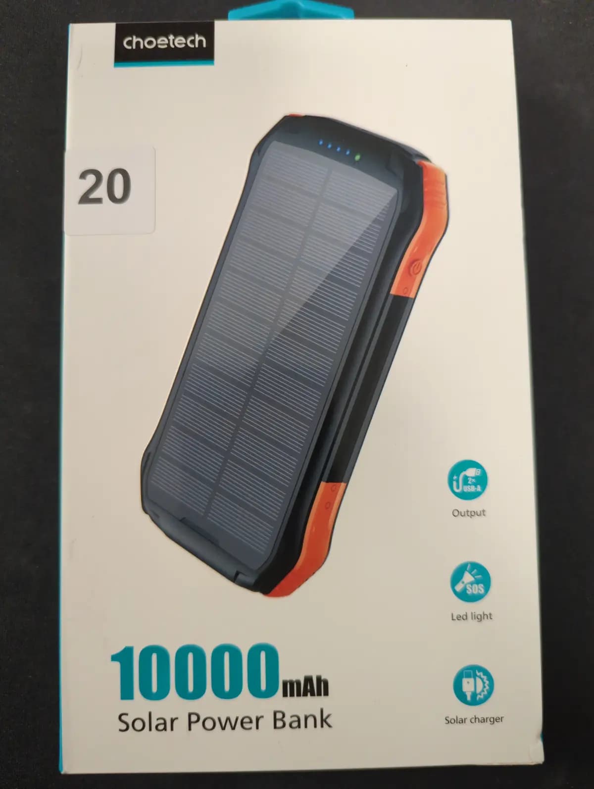 Išorinė baterija Choetech B658 Solar 10000 mAh, juoda ...