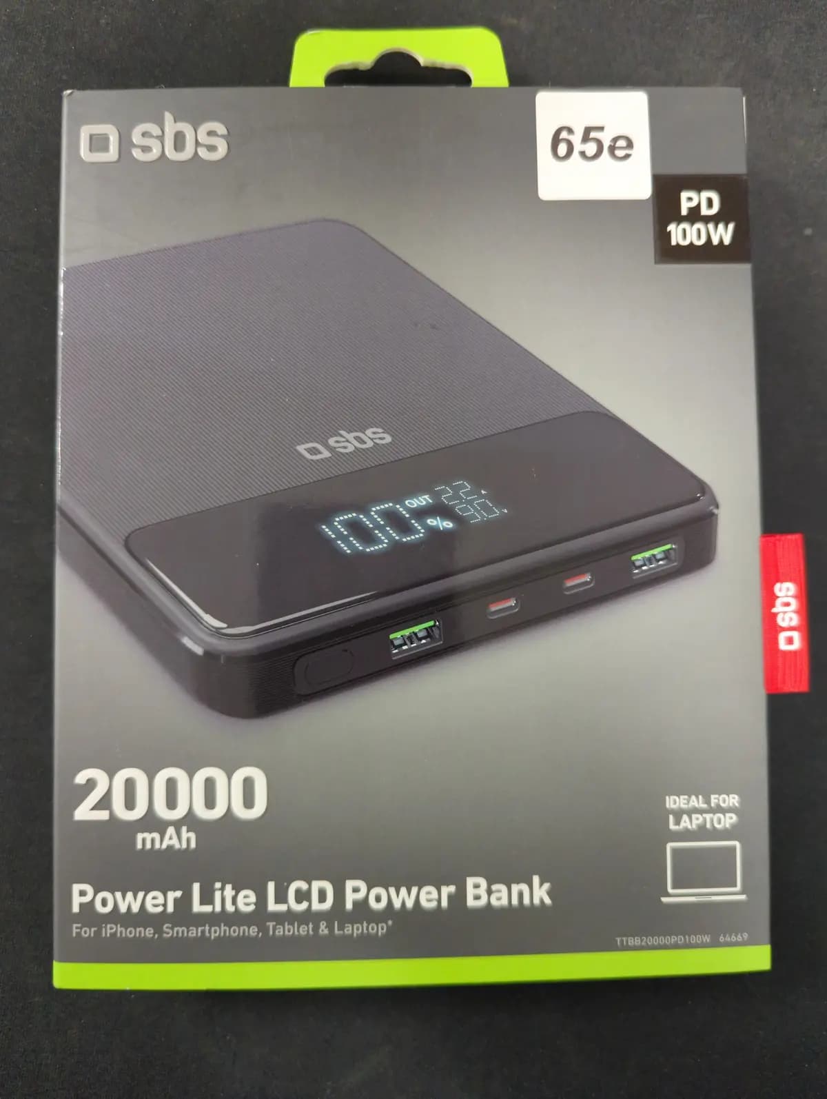 Išorinė baterija SBS Power Lite, 20000 mAh, 100 W, juoda