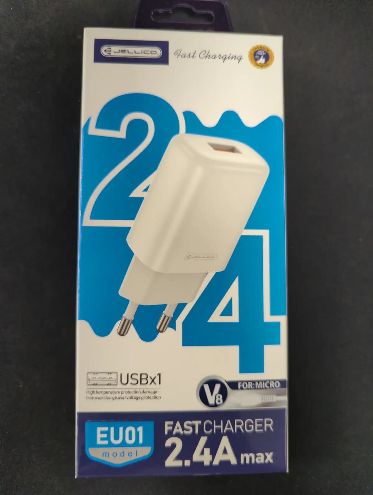 Įkroviklis Jellico EU01 2.4A USB + MicroUSB baltas