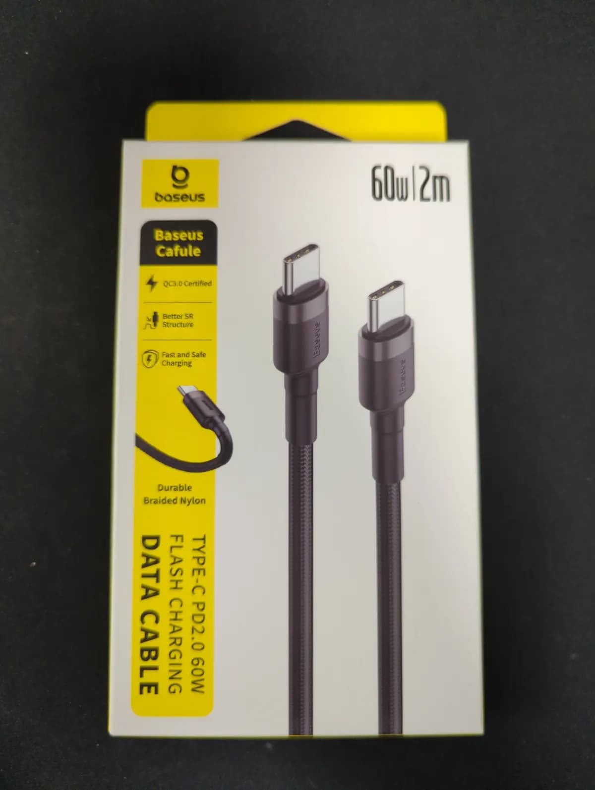 Baseus laidas Type-C - Type-C QC3.0 2m pilkas-juodas