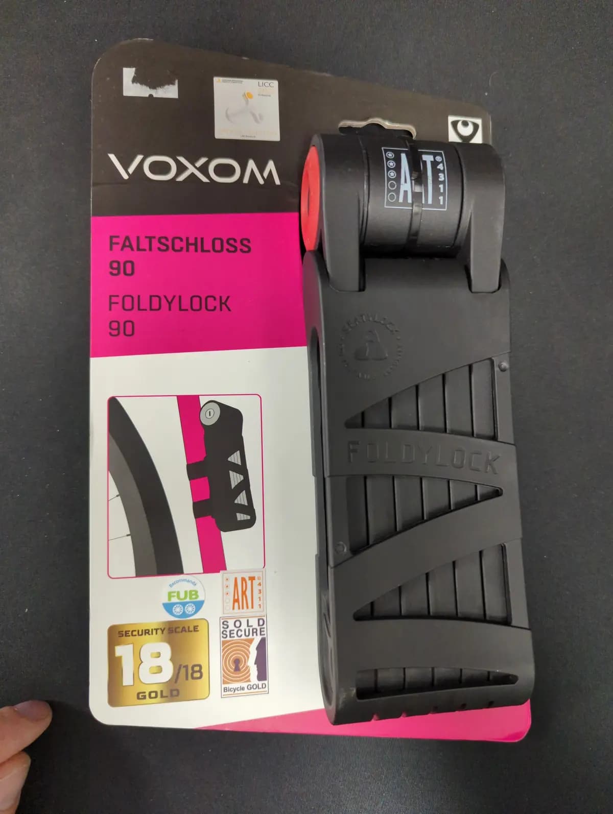 Dviračio spyna Voxom Foldylock Forever, 90 cm, juoda