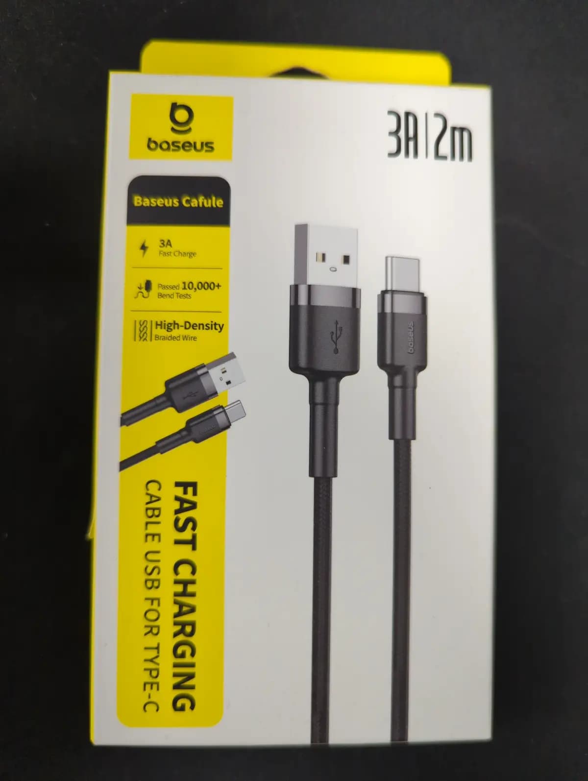 Kabelis BASEUS CATKLF-CG1, USB A - USB C, 2m QC3.0 su nailoniniu šarvu Cafule pilkas/juodas