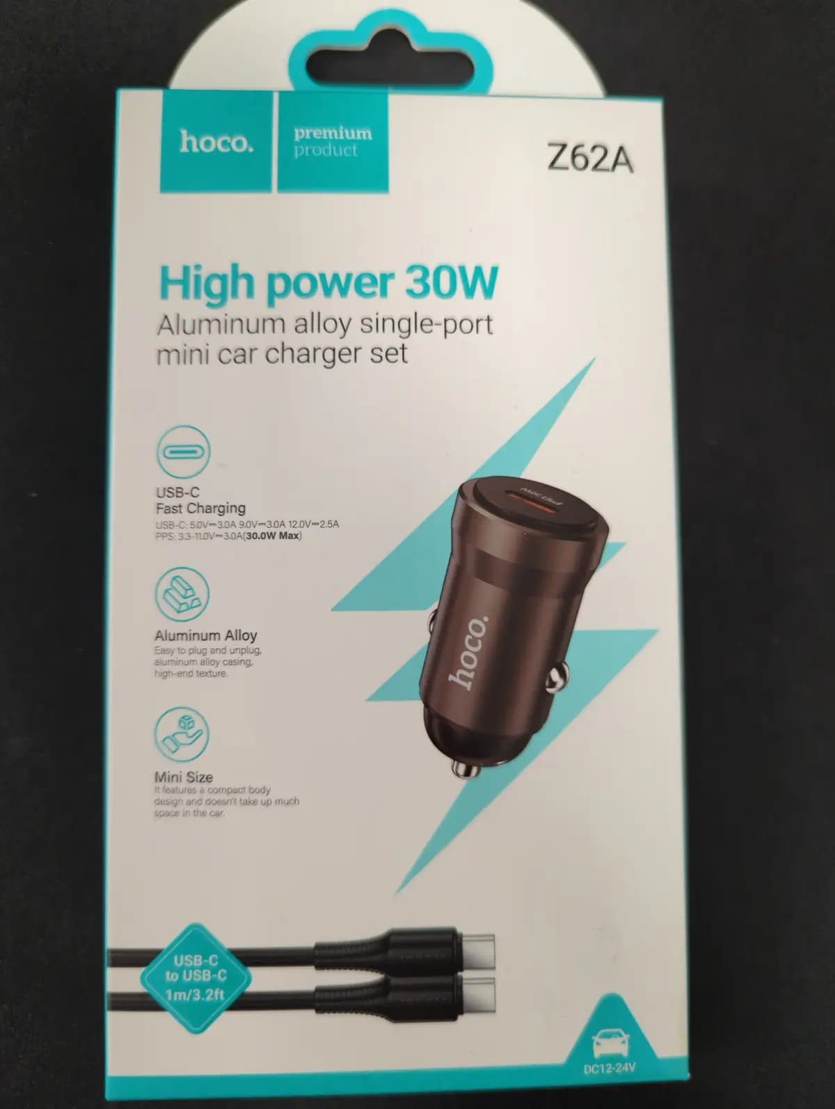 Hoco Z62 Autolaadija Kaabliga USB-C 30W 1m