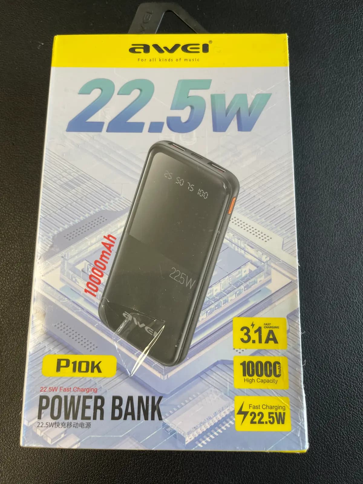 Išorinė baterija Awei P10K 22.5W 10000mAh juoda
