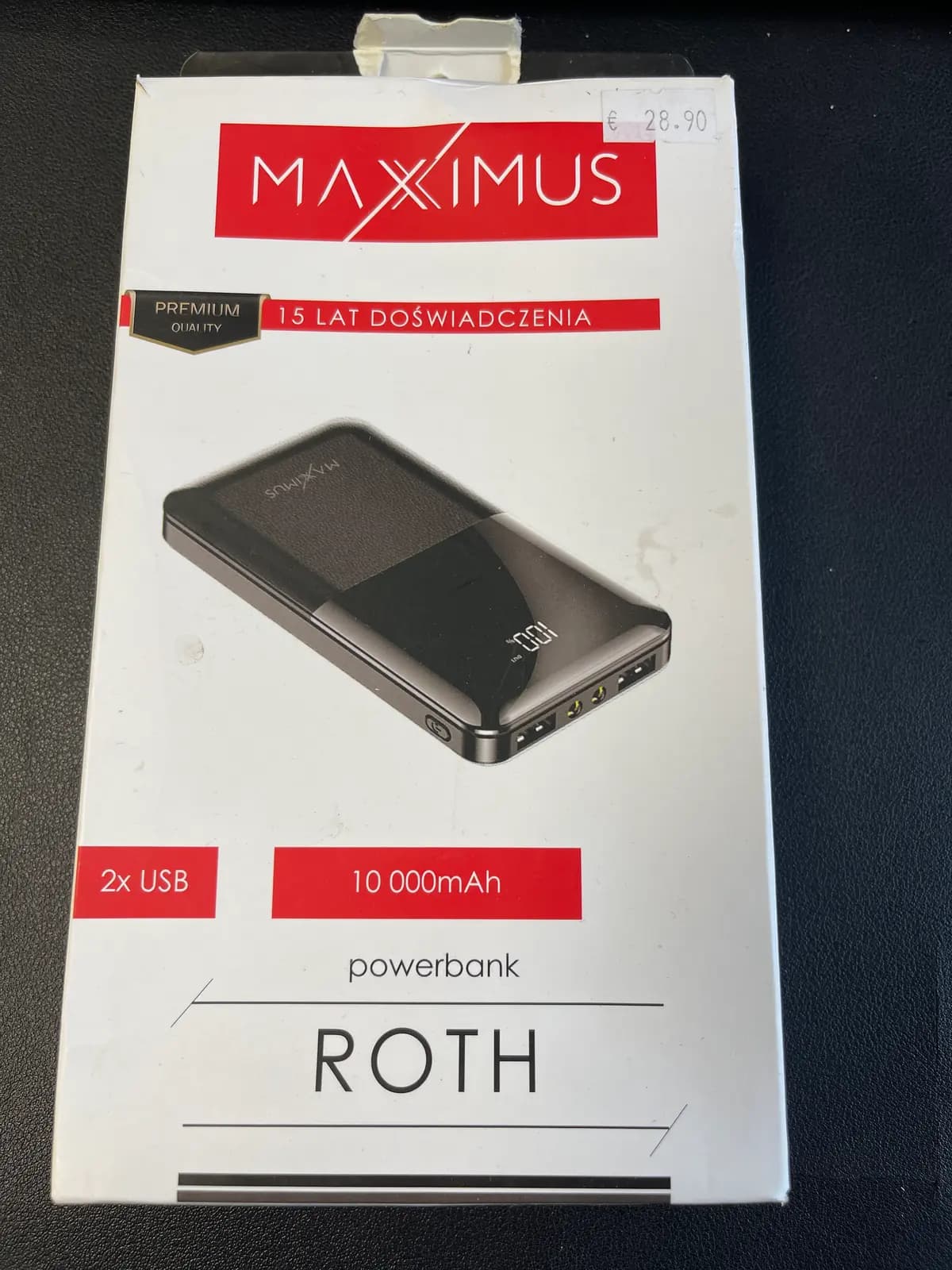 Išorinė baterija Maxximus MX ROTH 10000 mAh, 10 W, 2x USB, juoda