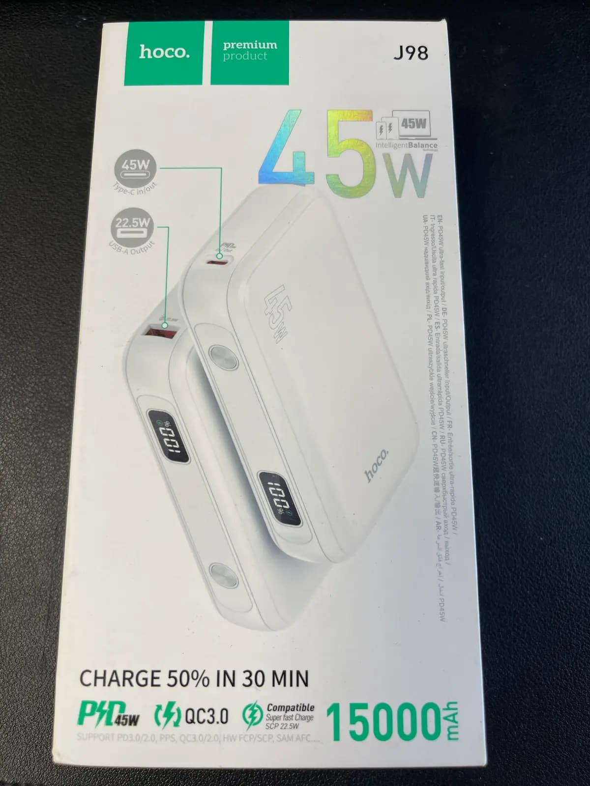 Išorinė baterija Hoco J98 PD45W 15000 mAh, balta