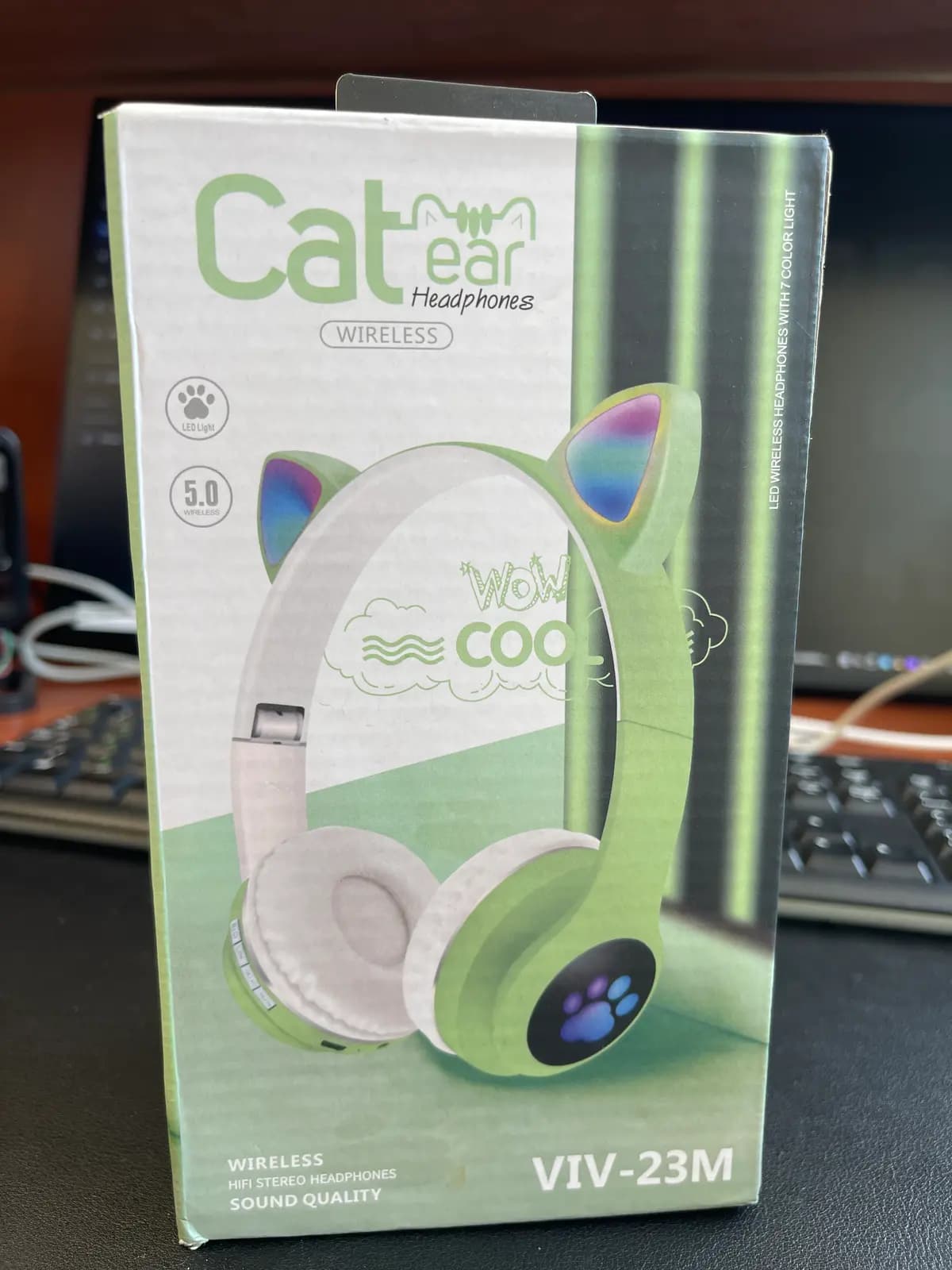 Belaidės ausinės su katės ausytėmis VZV-23M, ant ausų dedamos vaikiškos „Bluetooth“ ausinės, turkio spalvos (1008693-Cyan)