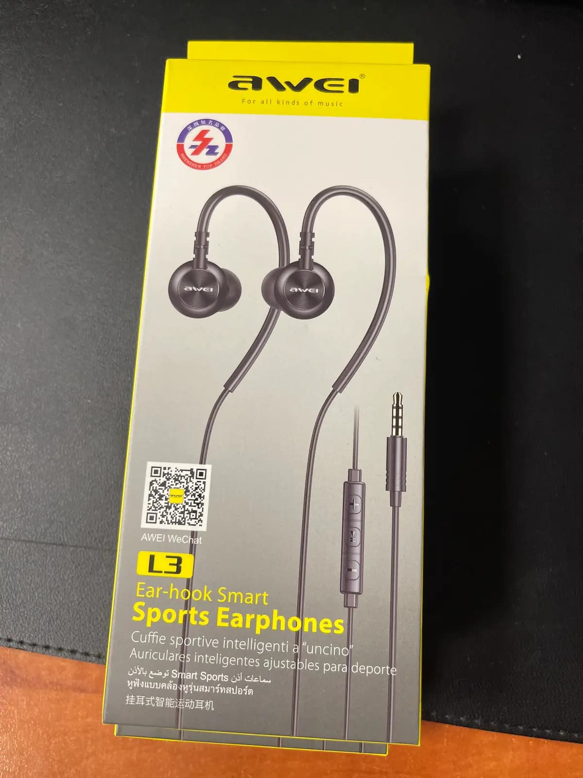 **Awei L3 sportinės ausinės su ausies kabliuku, 3,5 mm, juodos**