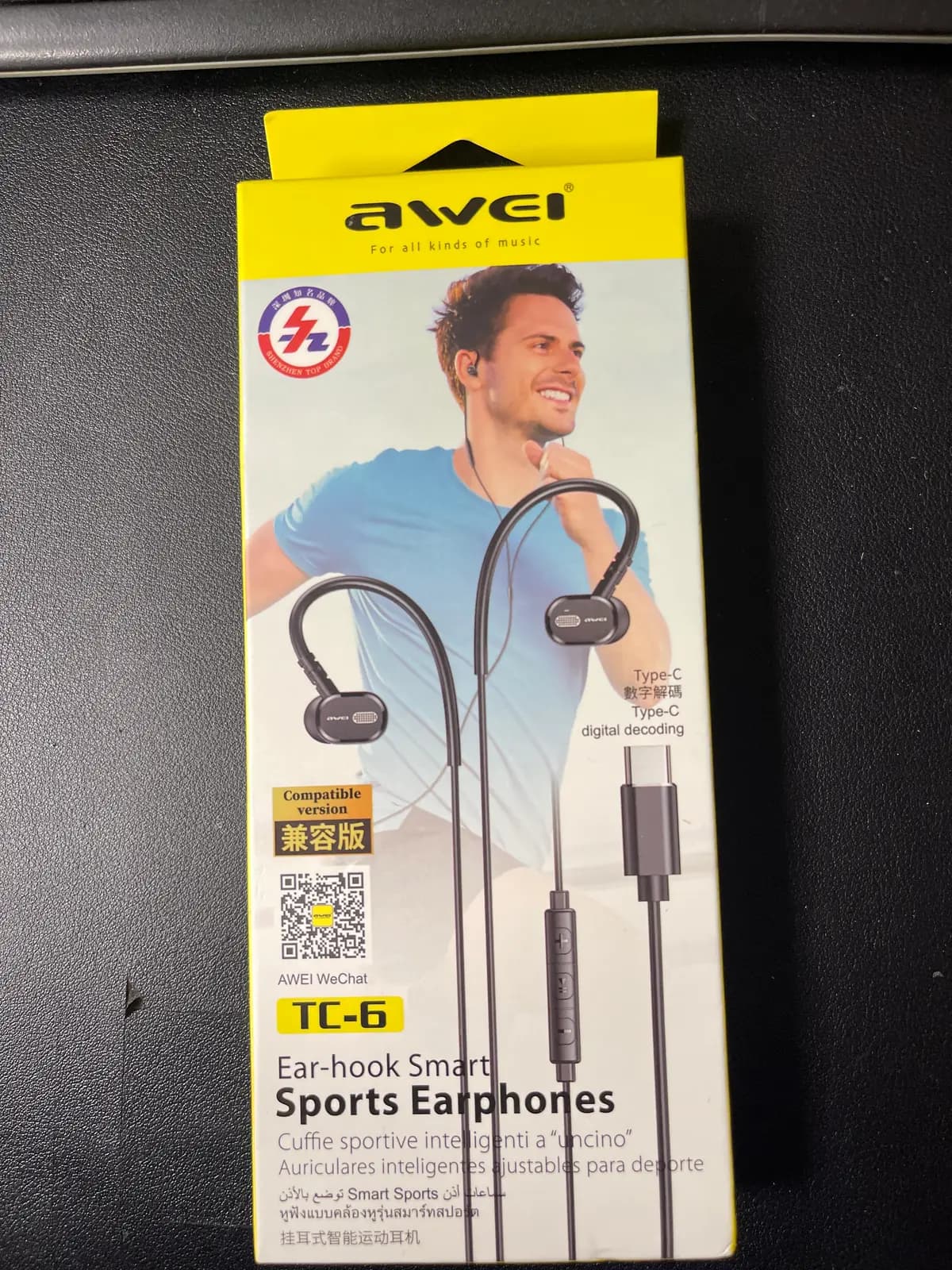 AWEI TC-6 USB-C stereofoninės ausinės, juodos spalvos