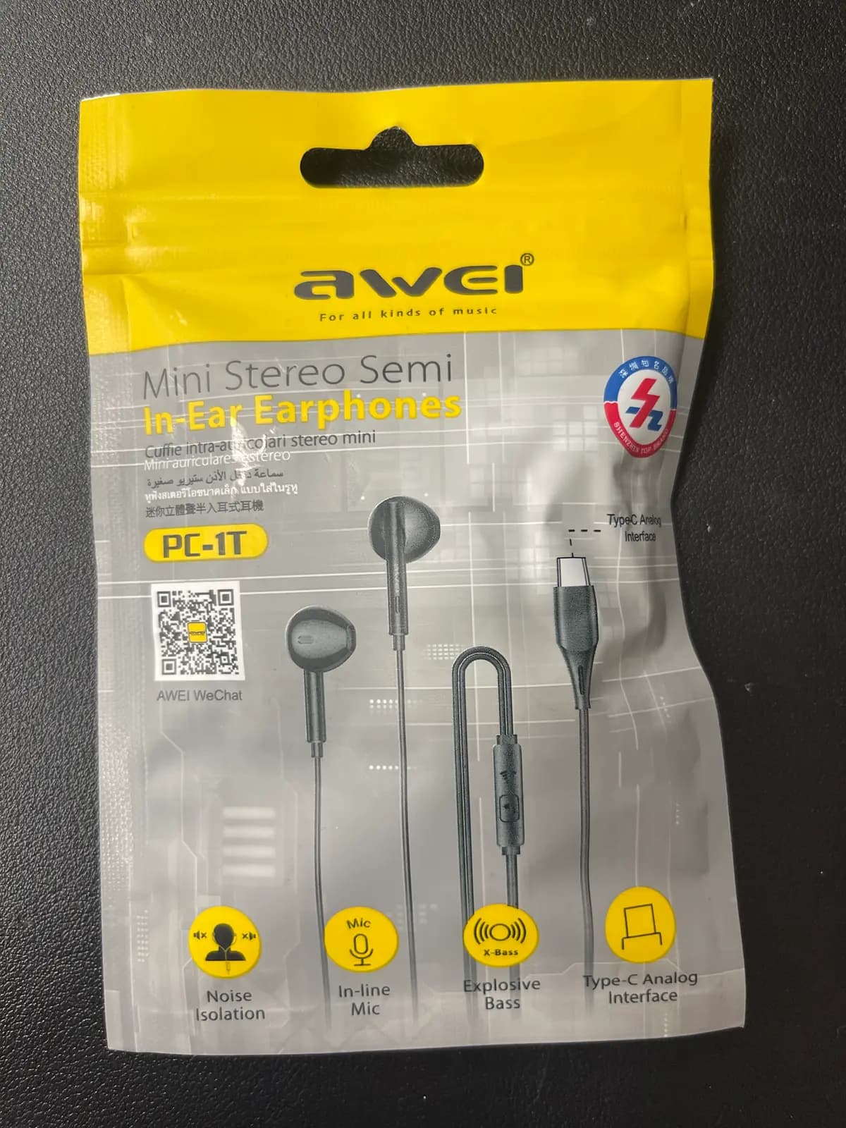 AWEI Stereo USB-C ausinės (PC-1T) baltos spalvos