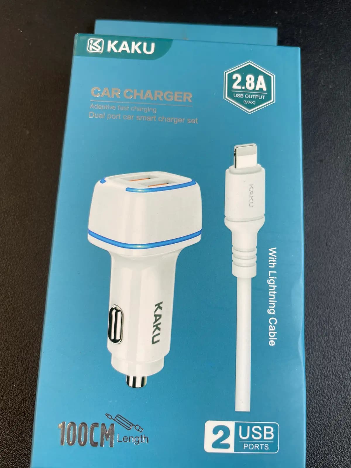 KAKU KSC-528 Shengyu – automobilinis įkroviklis 14 W, USB-A + Lightning, su Lightning laidu