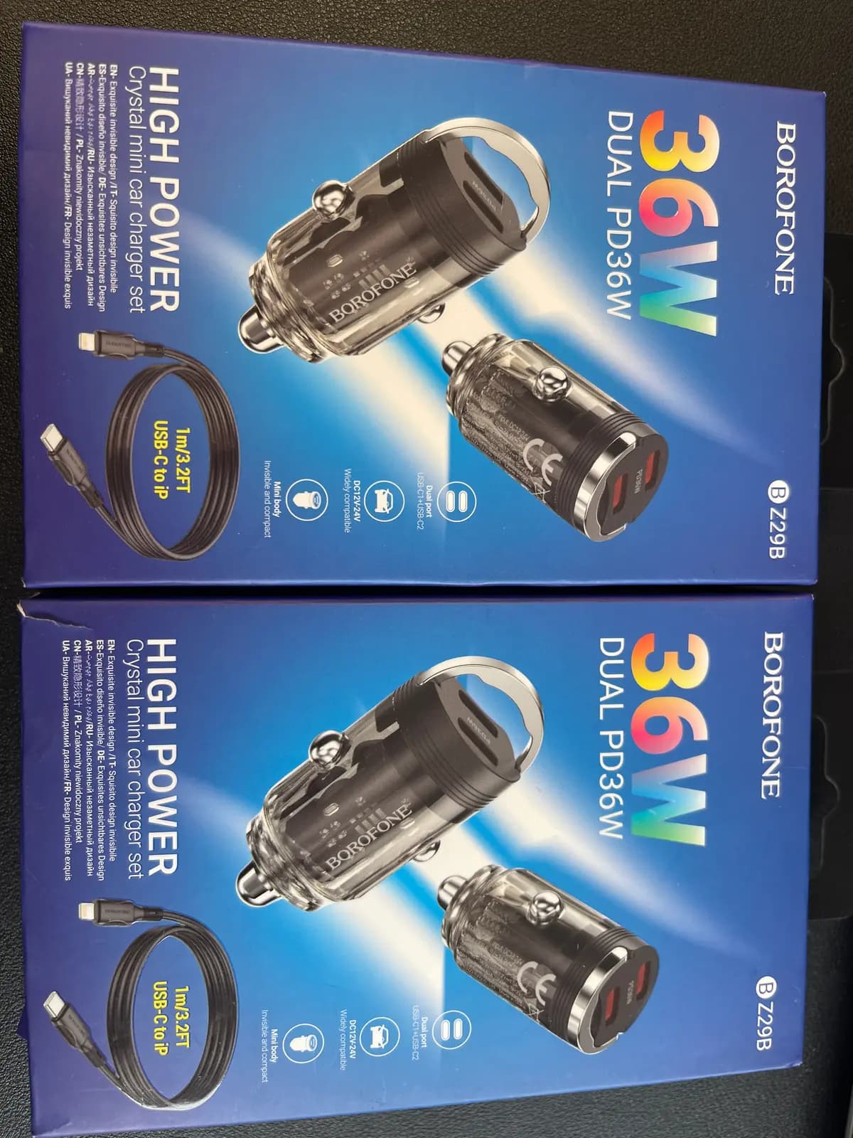 Automobilinis įkroviklis Borofone BZ29B, 2 x Type-C, PD 36 W, juodas