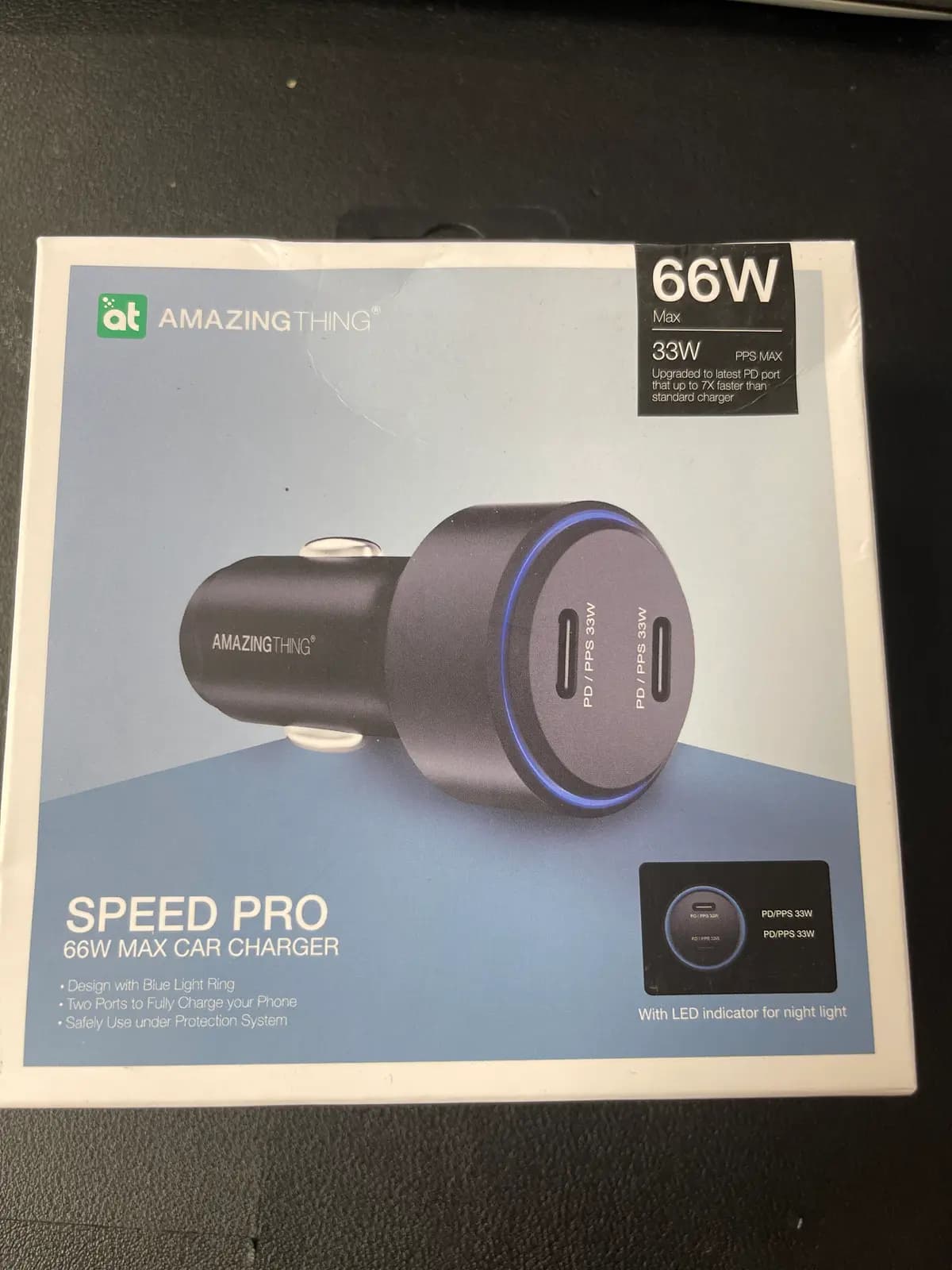 Amazing Thing Speed PRO – automobilinis įkroviklis, 2×USB-C, PD 66 W