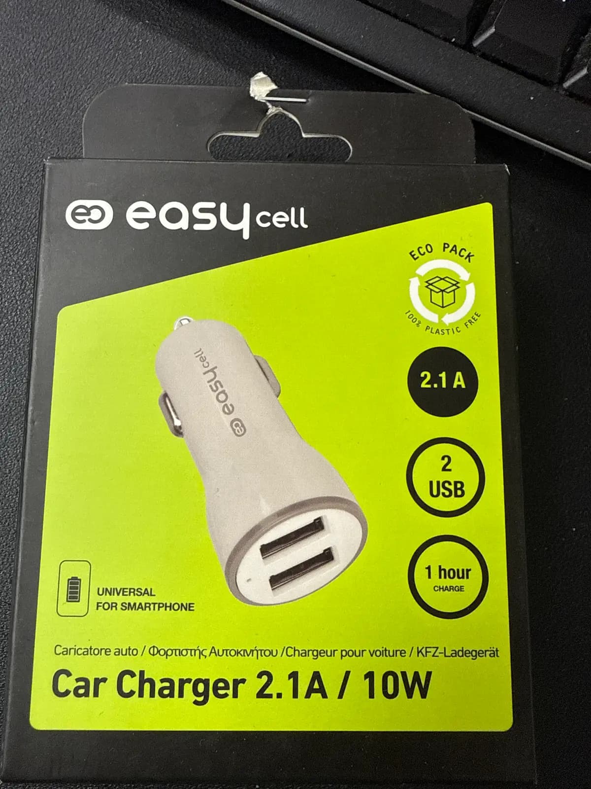 automobilinis įkroviklis, 2× USB-A, 2,1 A, baltas