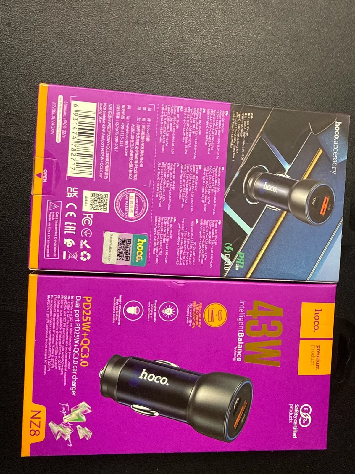 Automobilinis įkroviklis Hoco NZ8, USB-A/Type-C, 43 W, mėlynas