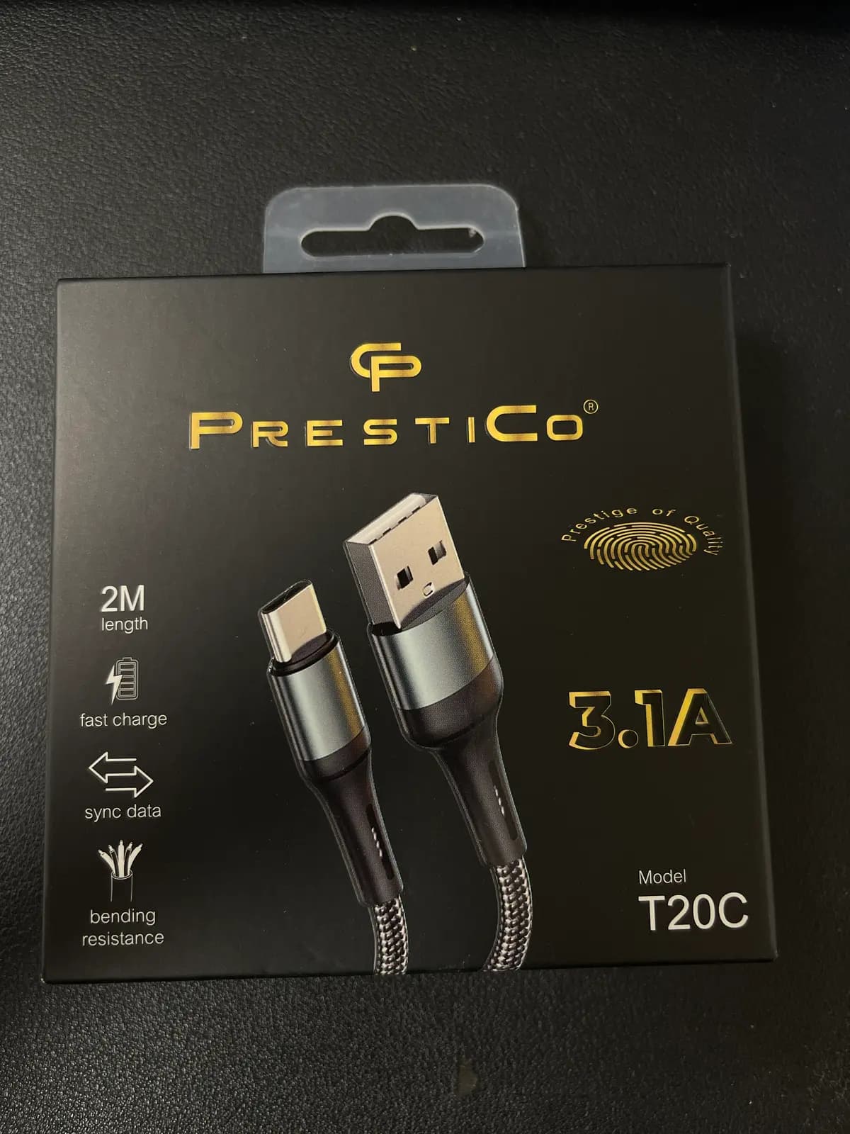 USB-A į USB-C greitojo įkrovimo kabelis, 3,1 A, 2 m, juodas