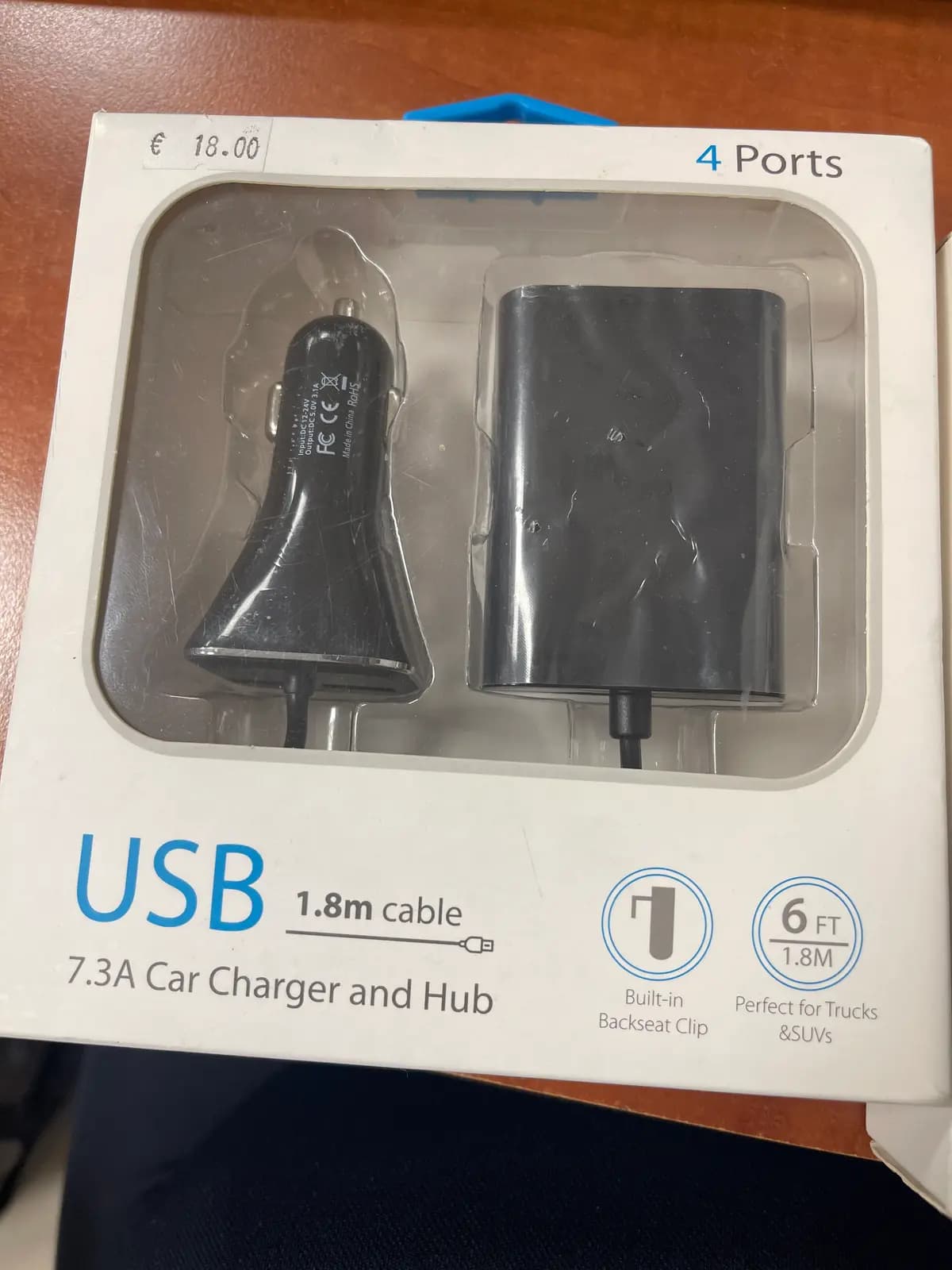 BlueStar automobilinis įkroviklis, 4×USB, 7,3 A, 1,8 m kabelis