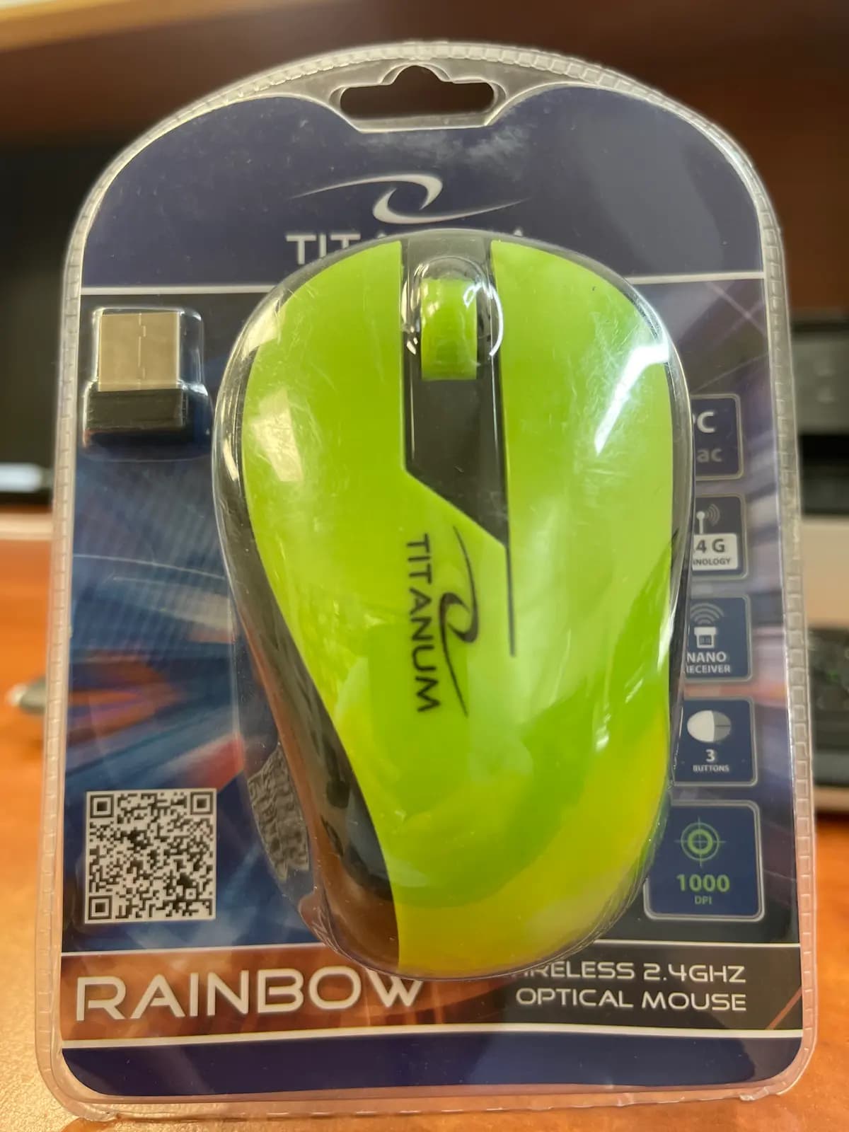 Belaidė pelė TITANUM RAINBOW 3D, 2,4 GHz, žalia